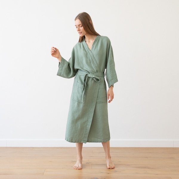 Linenme Linen Bath Robe Washed Waffle