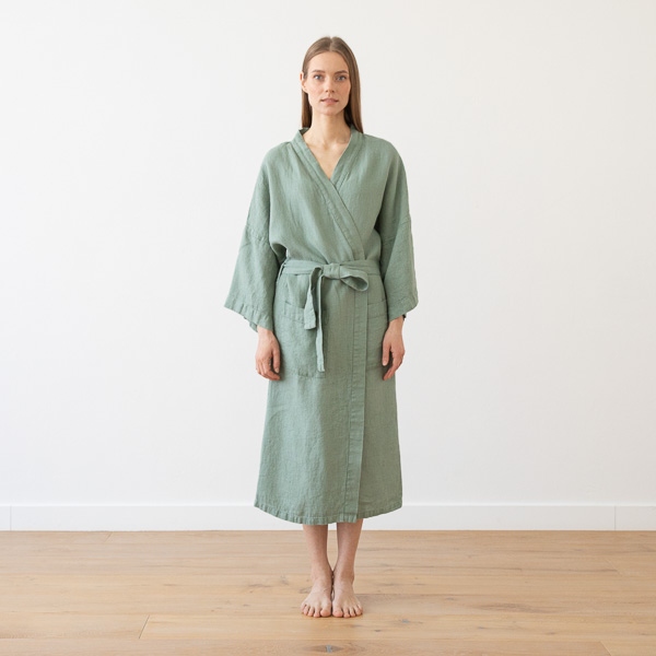 linenme Linen Bath Robe Washed Waffle