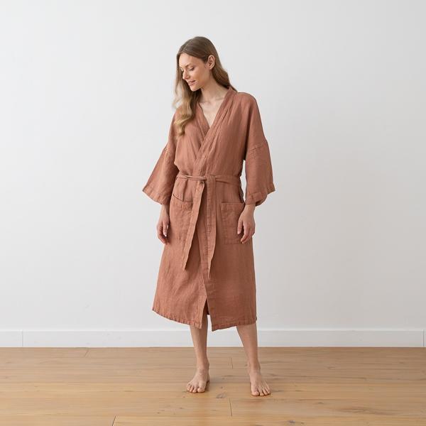 Linenme Linen Bath Robe Washed Waffle
