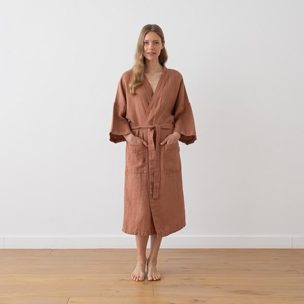 linenme Linen Bath Robe Washed Waffle