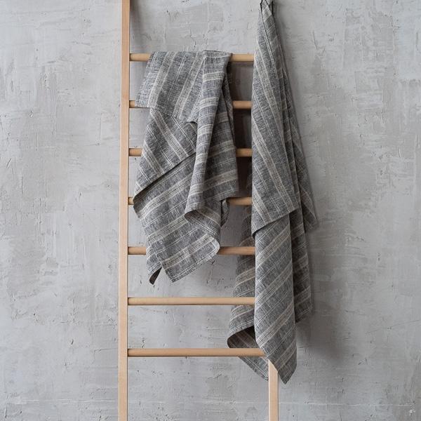 Linenme Linen Bath Towel Black Multistripe
