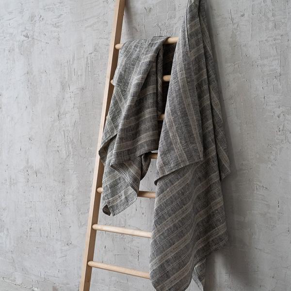 Linenme Linen Bath Towel Black Multistripe