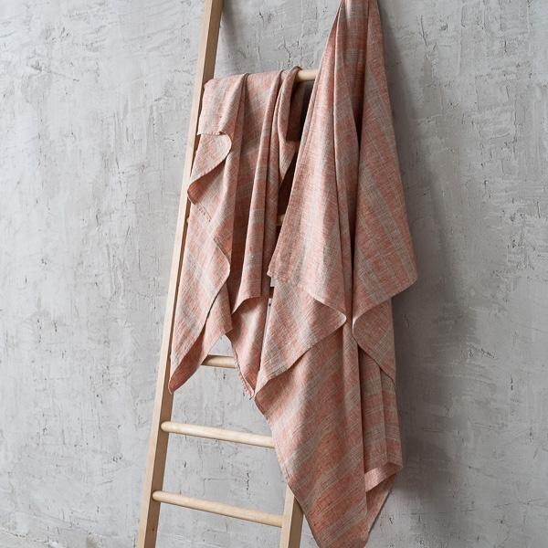 Linenme Linen Bath Towel Brick Natural Multistripe