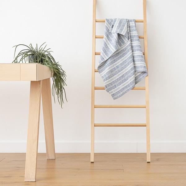 Linenme Linen Bath Towel Indigo Multistripe