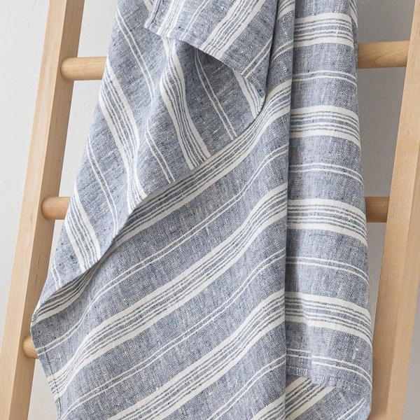 Linenme Linen Bath Towel Indigo Multistripe