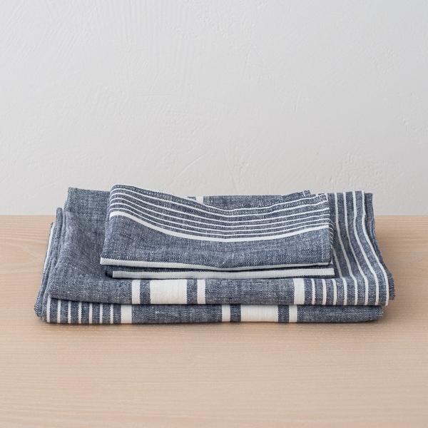 Linenme Linen Bath Towel Set Blue Turino