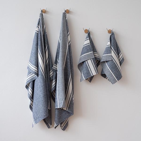 linenme Linen Bath Towel Set Blue Turino