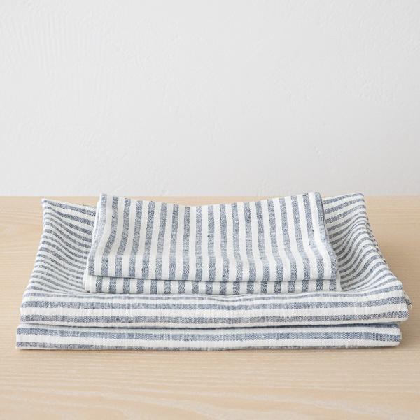 linenme Linen Bath Towels Set Indigo Brittany