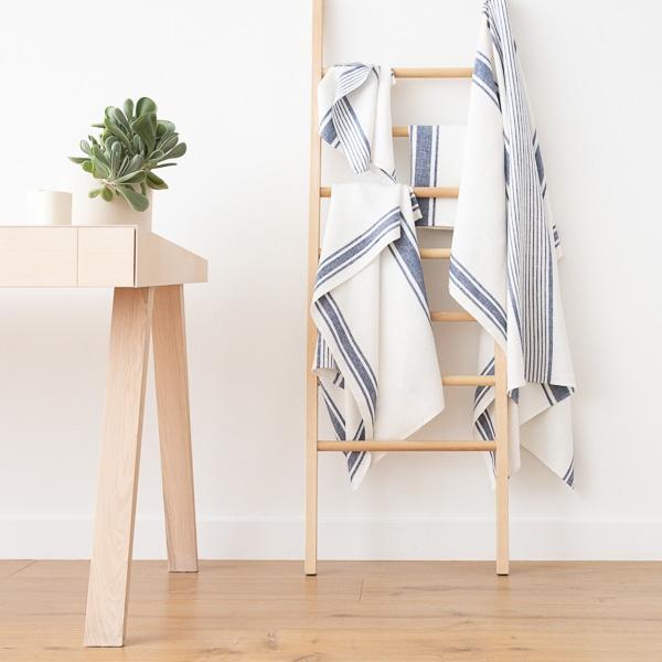 Linenme Linen Bath Towels Set Indigo Tuscany