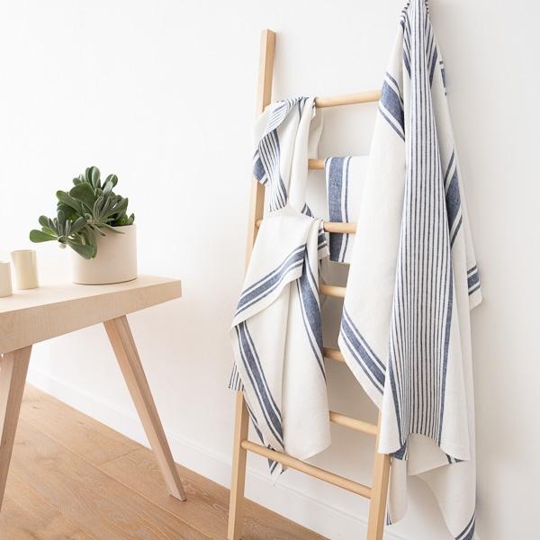 linenme Linen Bath Towels Set Indigo Tuscany