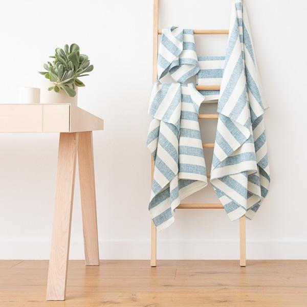 Linenme Linen Bath Towels Set Marine Blue Philippe