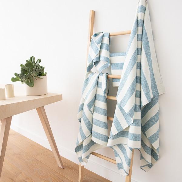 linenme Linen Bath Towels Set Marine Blue Philippe