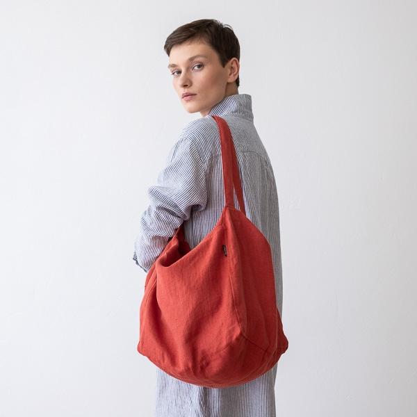 Linenme Linen Beach Bag Orange Lara