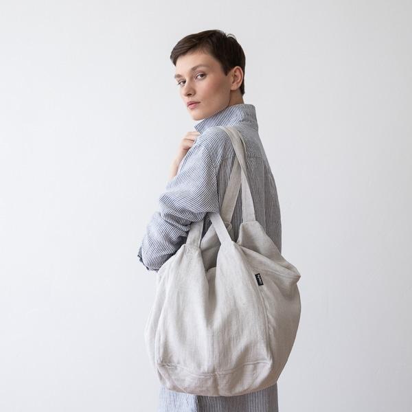 Linenme Linen Beach Bag Silver Lara