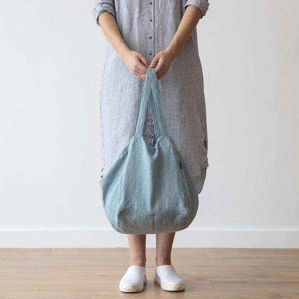Linenme Linen Beach Bag Stone Blue Stone Washed