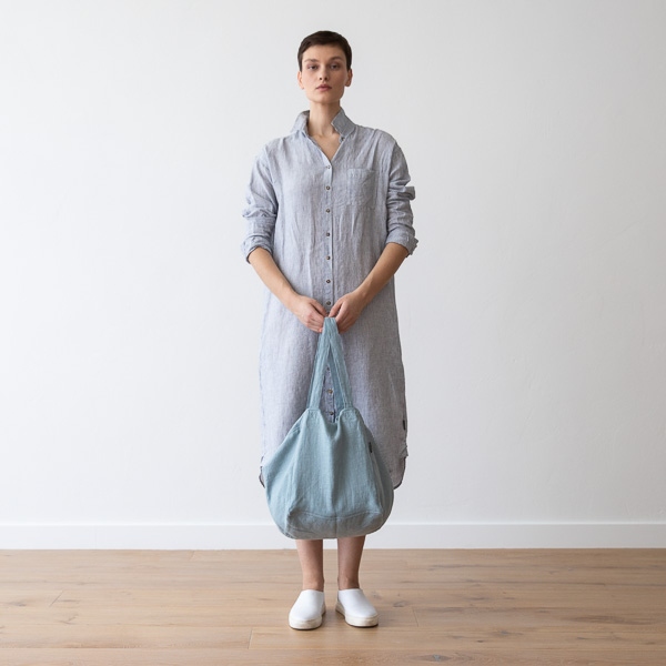 Linenme Linen Beach Bag Stone Blue Stone Washed