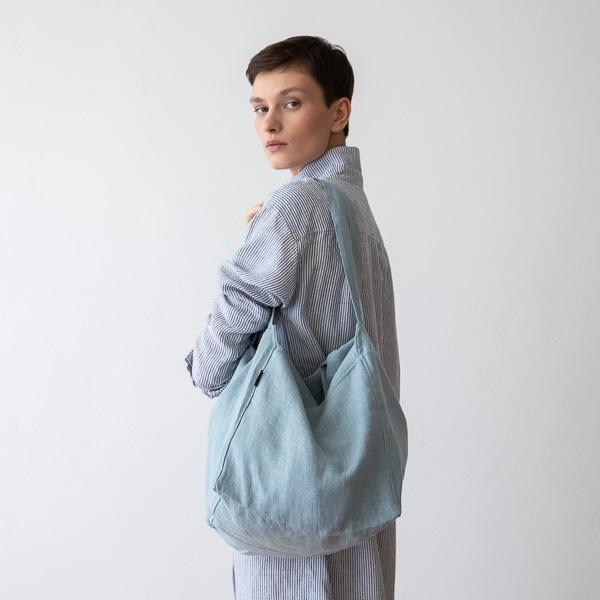 Linenme Linen Beach Bag Stone Blue Stone Washed