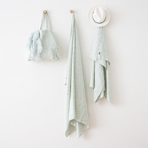 Linenme Linen Beach Towel Brittany Aqua Foam
