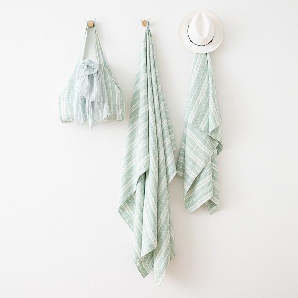 Linenme Linen Beach Towel Multistripe Aqua Foam