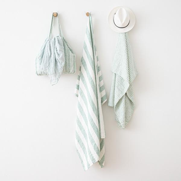 Linenme Linen Beach Towel Multistripe Aqua Foam
