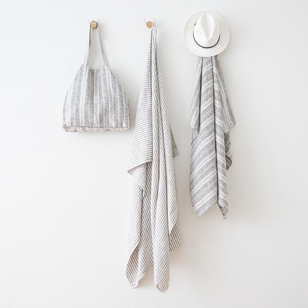 Linenme Linen Beach Towel Multistripe Graphite