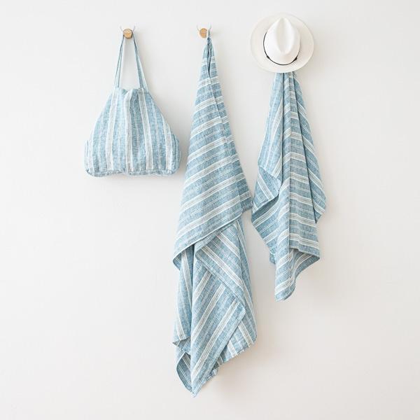Linenme Linen Beach Towel Multistripe Marine Blue