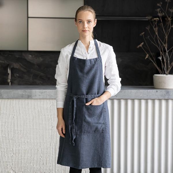 linenme Linen Bib Apron Anthracite Terra