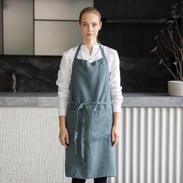 Linenme Linen Bib Apron Balsam Green Terra