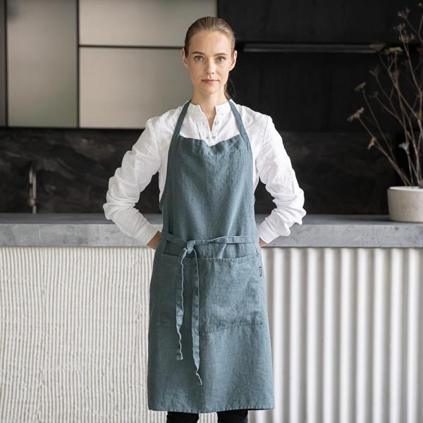Linenme Linen Bib Apron Balsam Green Terra