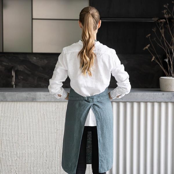 Linenme Linen Bib Apron Balsam Green Terra