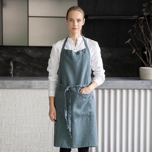 linenme Linen Bib Apron Balsam Green Terra