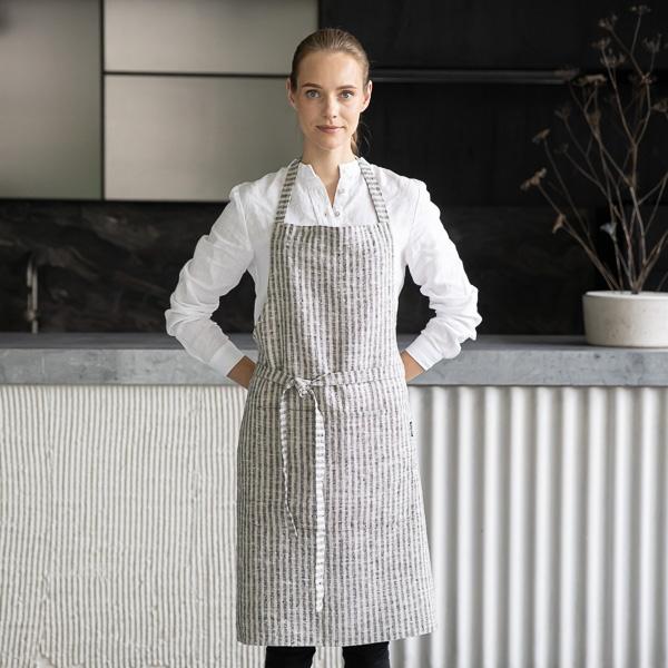Linenme Linen Bib Apron Black Natural Brittany
