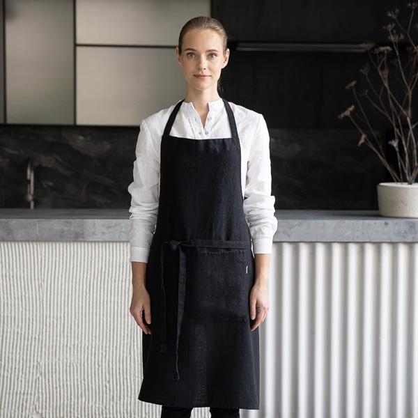Linenme Linen Bib Apron Black Terra