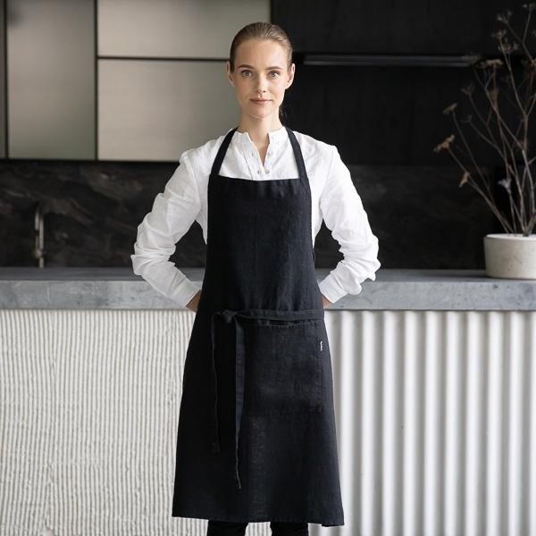 Linenme Linen Bib Apron Black Terra