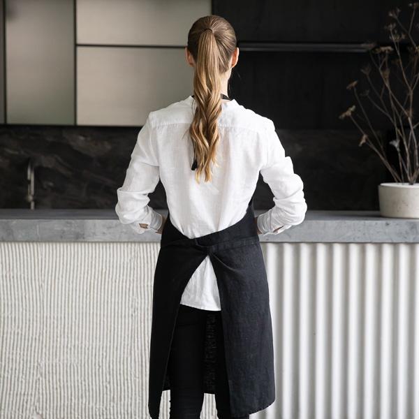 Linenme Linen Bib Apron Black Terra