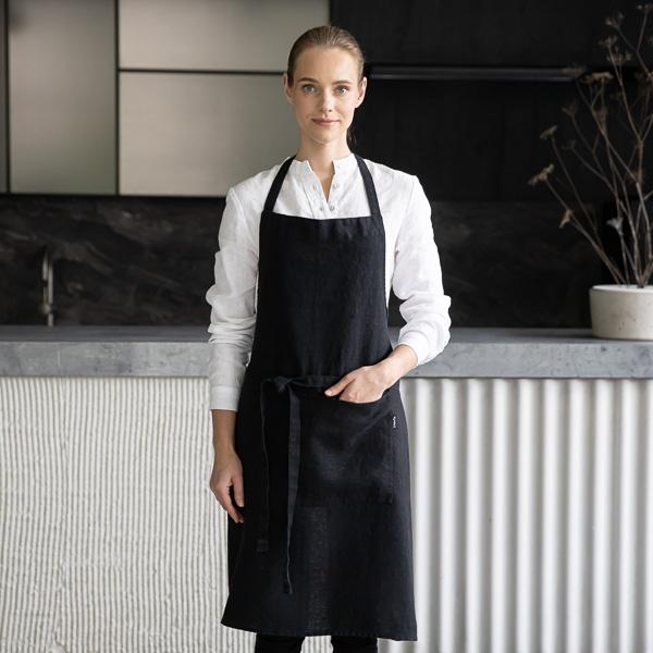 linenme Linen Bib Apron Black Terra