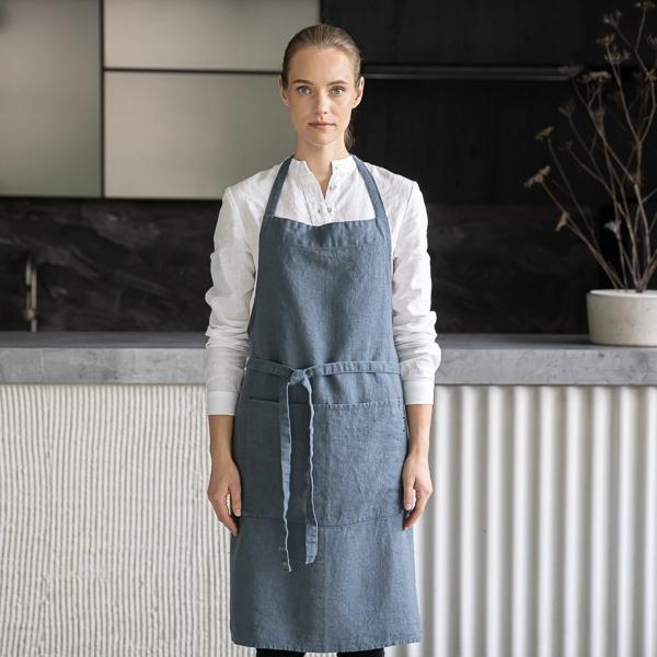 Linenme Linen Bib Apron Blue Terra