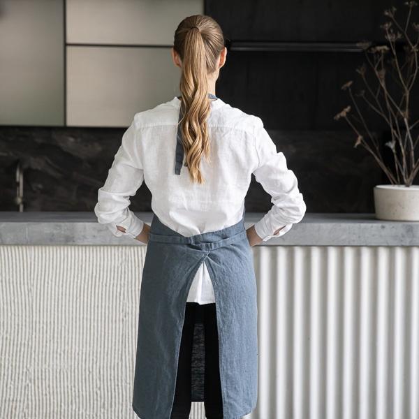 Linenme Linen Bib Apron Blue Terra