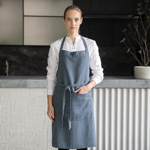linenme Linen Bib Apron Blue Terra