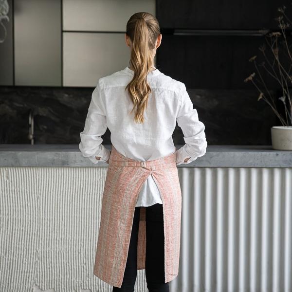 Linenme Linen Bib Apron Brick Natural Multistripe