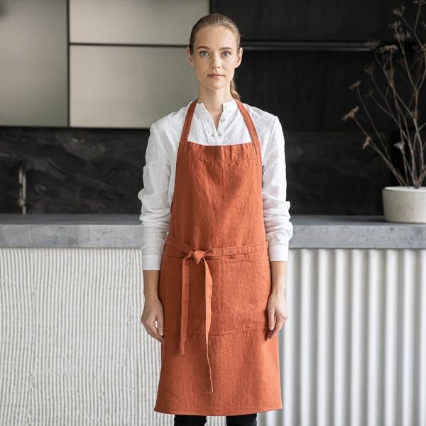 Linenme Linen Bib Apron Brick Terra