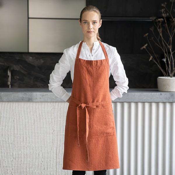 Linenme Linen Bib Apron Brick Terra