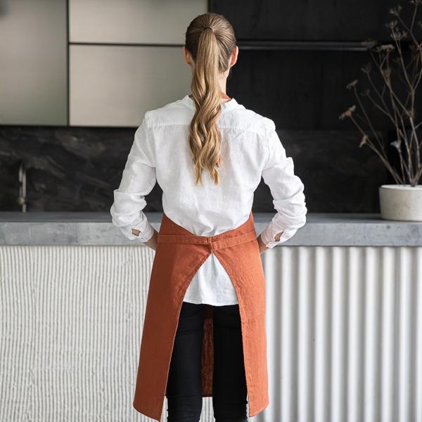 Linenme Linen Bib Apron Brick Terra