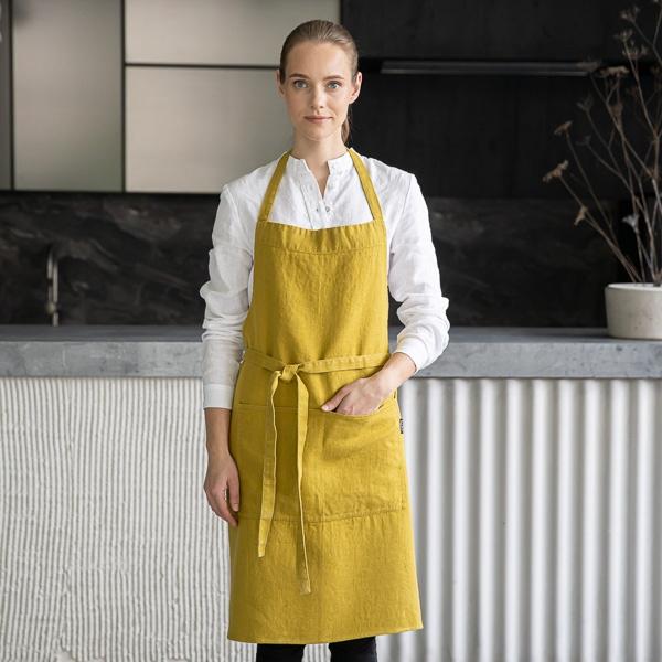 linenme Linen Bib Apron Citrine Terra