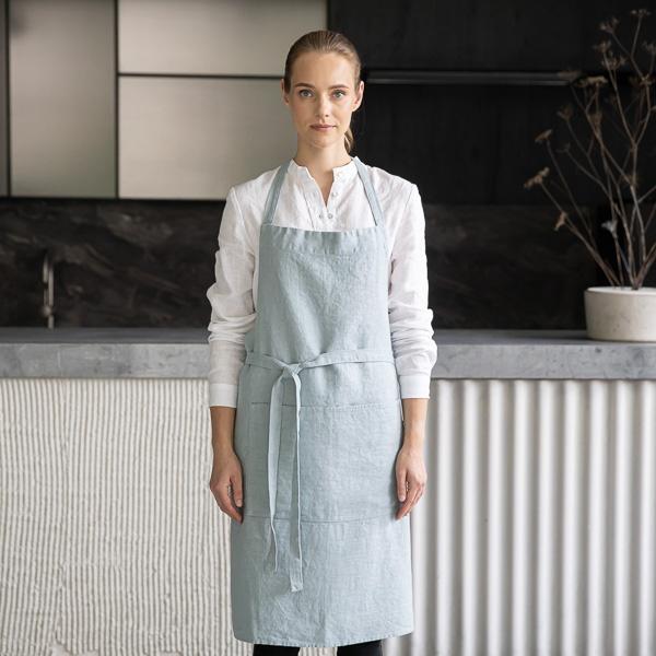 Linenme Linen Bib Apron Ice Blue Terra