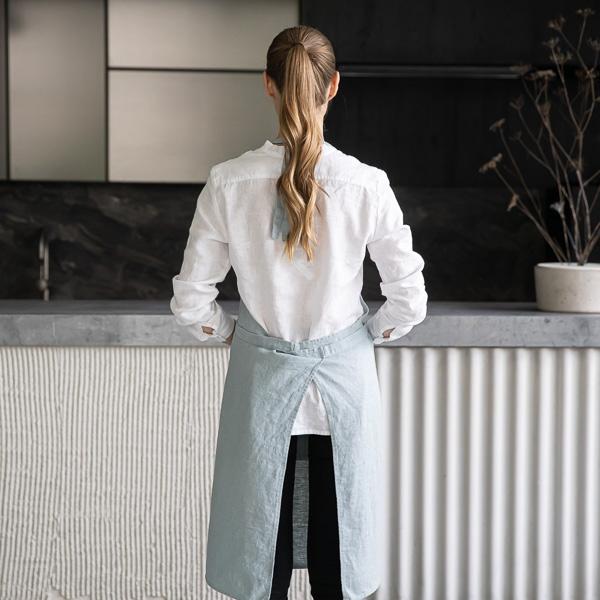 Linenme Linen Bib Apron Ice Blue Terra