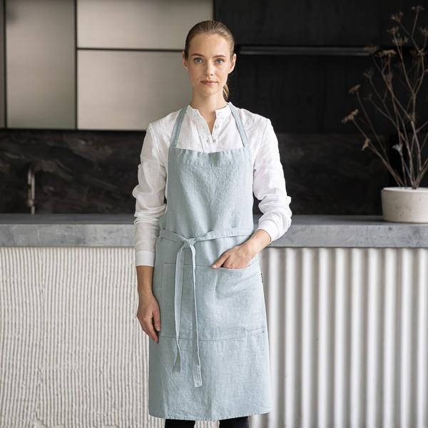linenme Linen Bib Apron Ice Blue Terra