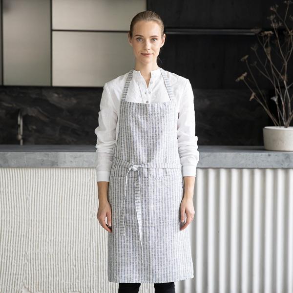 Linenme Linen Bib Apron Indigo Natural Brittany