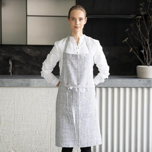 Linenme Linen Bib Apron Indigo Natural Brittany