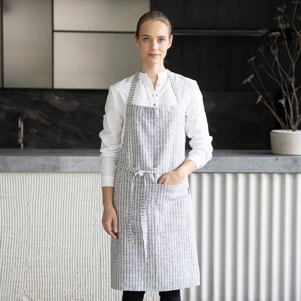 linenme Linen Bib Apron Indigo Natural Brittany
